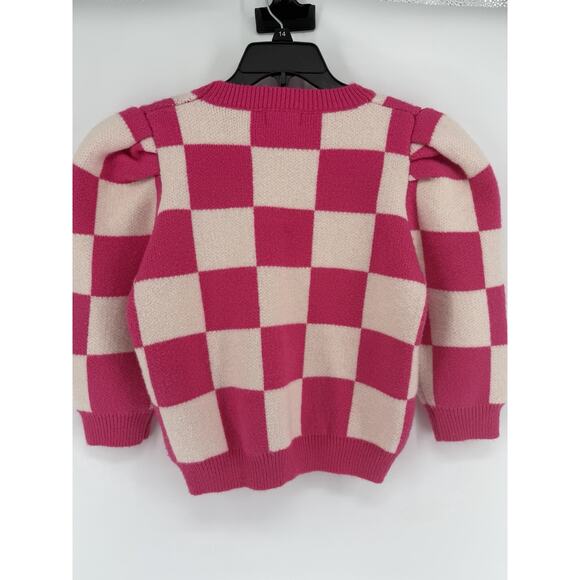&merci Pink White Checkered Short Sleeve Sweater Womens Size Medium Crew Neck - Picture 6 of 6